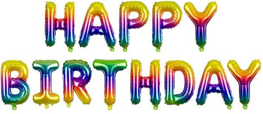 Σετ Μπαλονιών "happy Birthday" Rainbow 13 Τεμ