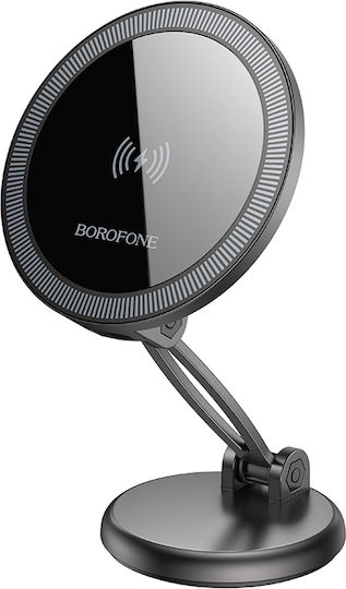 Borofone Car Mobile Mount with Adjustable Hooks and Wireless Charging Black