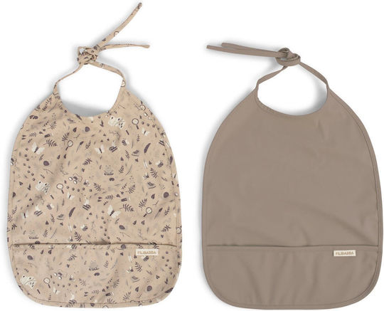 Filibabba Bib Fabric with Lace Band & Pocket Warm Grey 2pcs