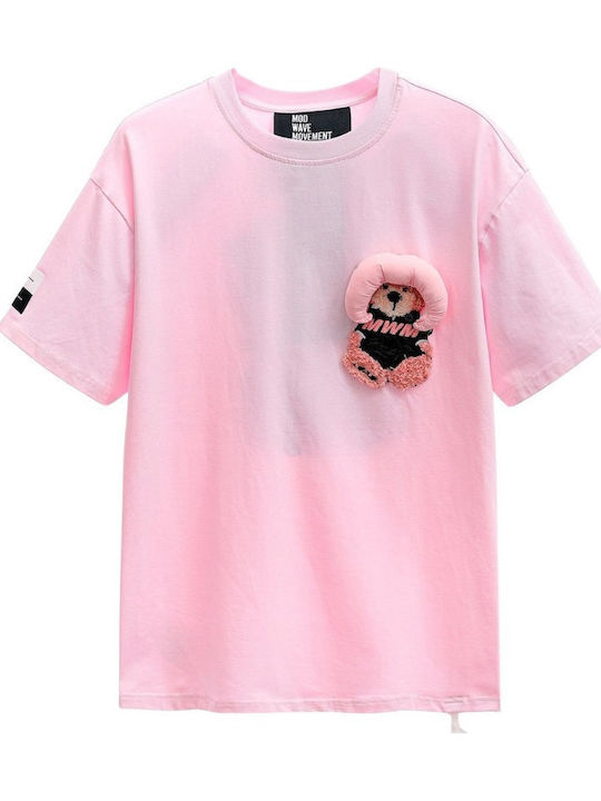 Mod Wave Movement Teddy T-shirt Pink