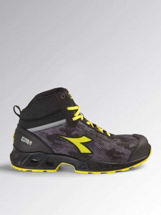 Utility Diadora Αδιάβροχο Μποτάκι Ασφαλείας Μαύρο Γκρί Shark Stable Impact Mid S3s Fo Sr Sc Esd En Iso 20345:2022 181157