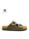 Afelpado Leather Women's Flat Sandals Anatomic in Khaki Color