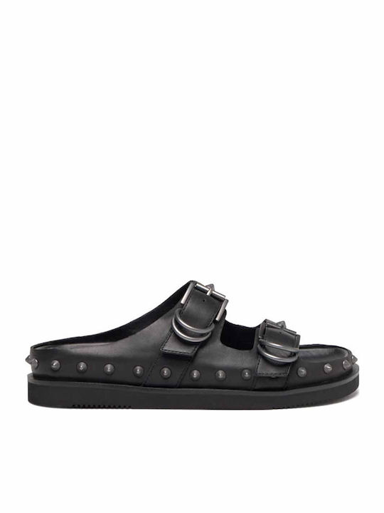 Ash Combo A Leather Women's Flat Sandals in Bla...