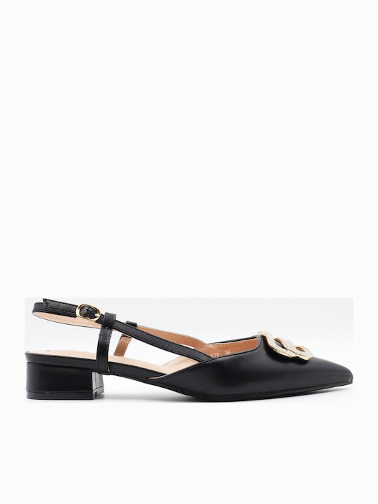 Pointed Toe Black Heels with Strap