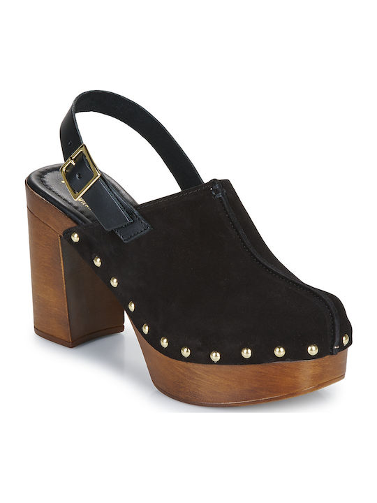 Mules with Chunky Heel in Black Color