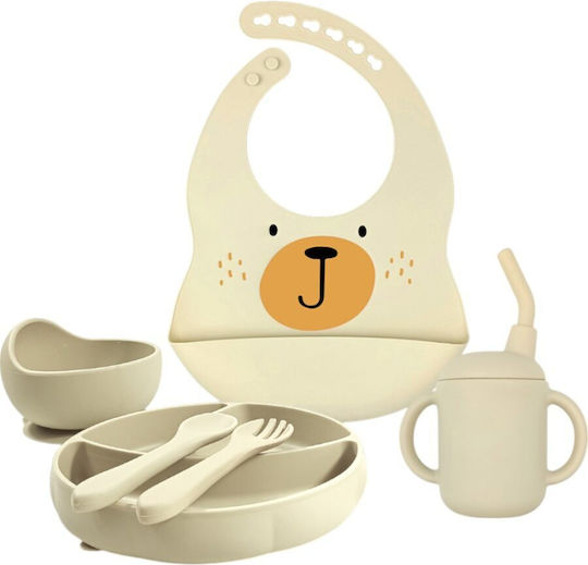 Queen Mother Feeding Set Beige, Bear, Complete made of Silicone with Non-Slip Base Beige 6pcs