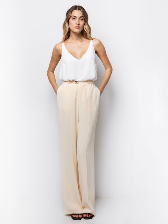 Women's Fabric Trousers Straight Line Yellow