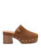 Suede Mules with Chunky High Heel in Brown Color