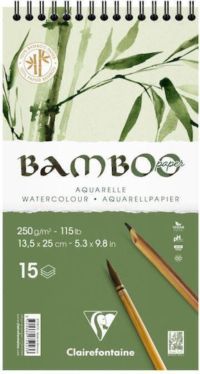 Clairefontaine Μπλοκ Ακουαρέλας Bamboo Σπιράλ 15φ 13,5x25cm 250g