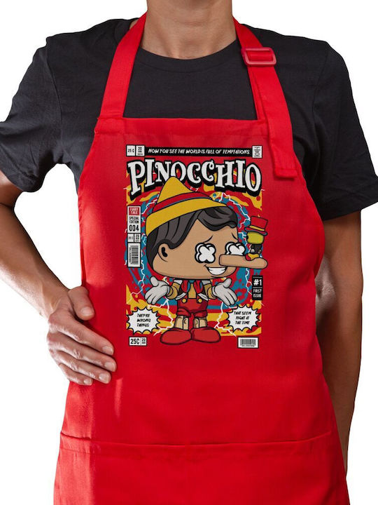 Pinocchio Long Chef Full Apron with Pockets Red...