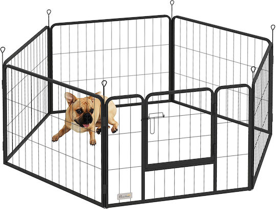 Pawhut Dog Fence 6 Adjustable Panels 80x1.5x60 cm Black Steel Entry Door D06-256v00bk