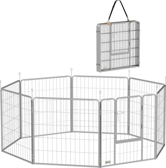Pawhut Dog Fence 8 Foldable Adjustable Panels Door Steel Height 80 cm Silver D06-255v01sr