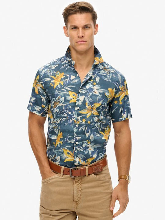 Hawaiian Print Short-sleeved Shirt Floral Blue