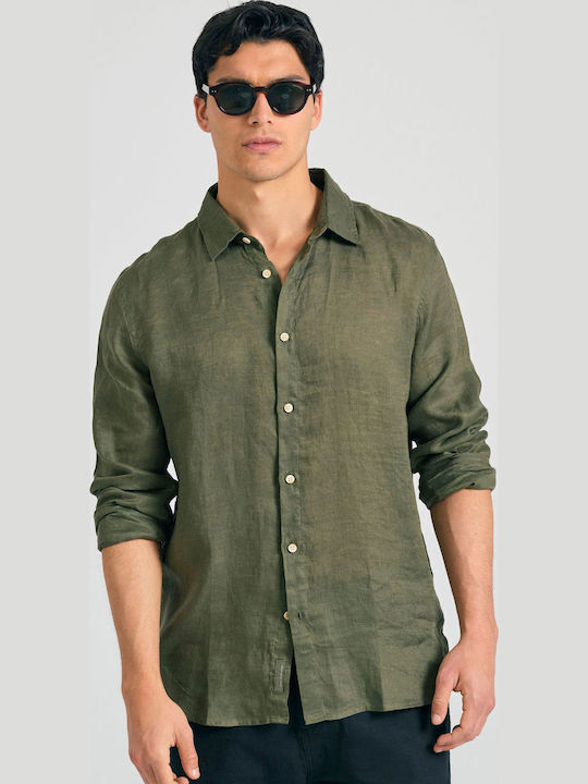 Funky Buddha Langärmlig Leinen Hemd Khaki