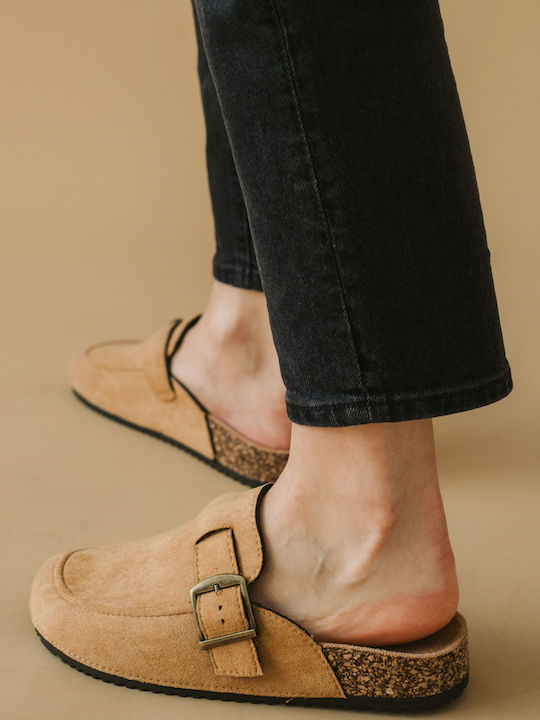 Flach Wildleder Mules in Tabac Braun Farbe