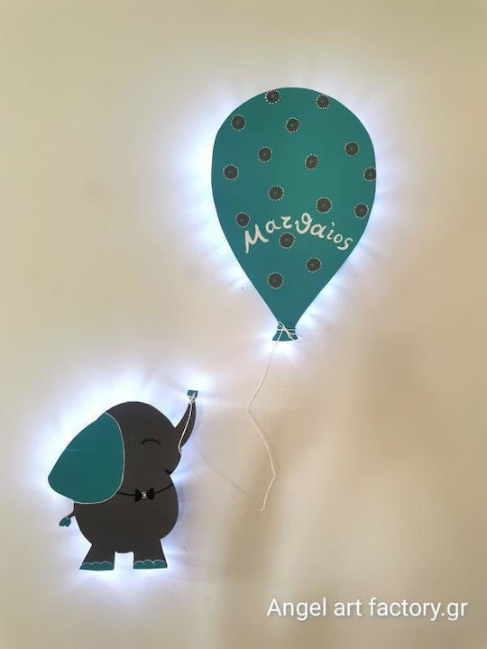 Children's Wooden Wall Light "Elephant Balloon" Name