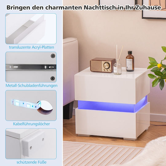 Costway Metal Bedside Table with Glass Surface Multicolour 37x29x45cm