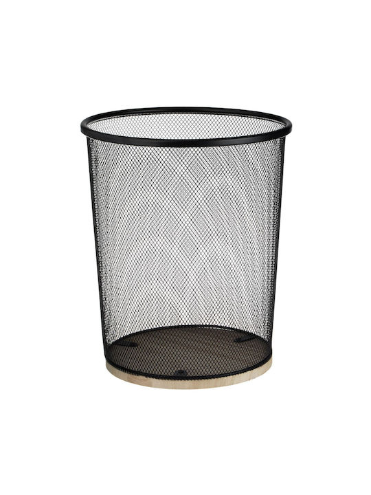Metal Office Waste Bin Wooden Base Model Black-Brown Colour Diameter 23.5cm Height 26cm Capacity 8.5l