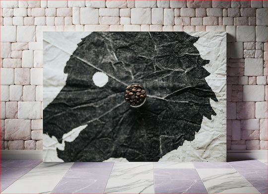 Πίνακας Coffee Beans On Abstract Leaf Art Κόκκοι Καφέ Αφηρημένη Τέχνη Φύλλων 80x50