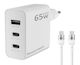 Powertech Φορτιστής GaN με Θύρα USB-A και 2 Θύρες USB-C και Καλώδιο USB-C - USB-C 65W Λευκός (PT-1378)