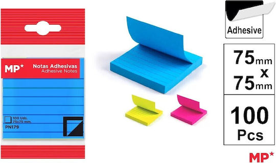 Sticky Note Pads 75x75mm 100 Sheets Neon Blue with Lined Stripes Mp Pn179-bl