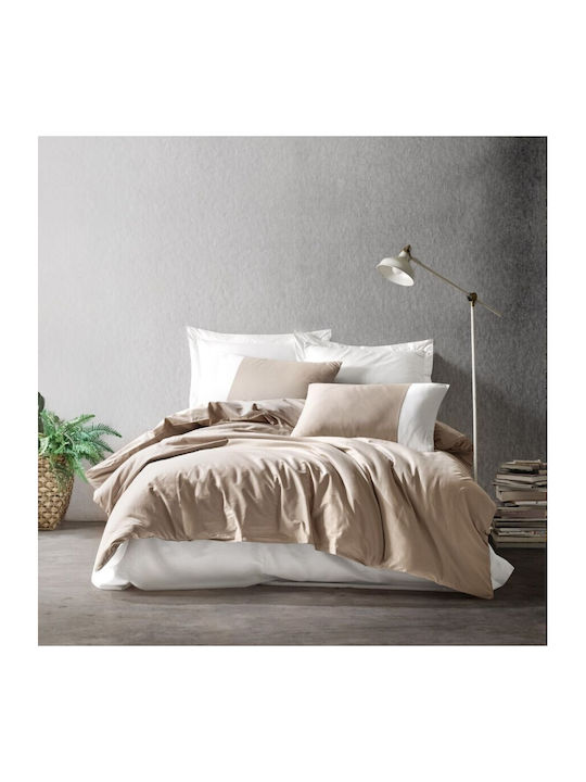 Cotton Box Set Husă de Pilotă Bumbac Dublă cu 2 Fețe de Pernă & 1 Cearsaf 200x220 Gri-bej