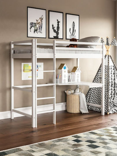 Akron Pat pentru Copii Loft Bed Single cu Birou Bej pentru Saltea 90x190cm