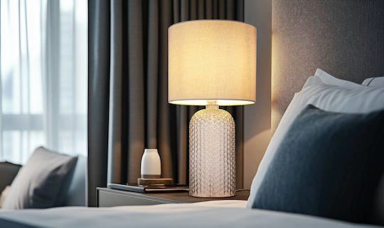 Globo Lighting Glass Table Lamp for Socket E27 with Gray Shade and Base