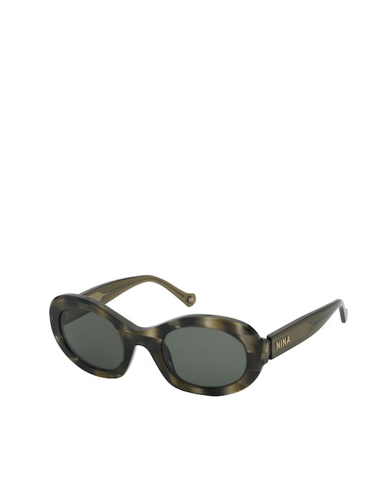 Nina Ricci Sunglasses Brown with Acetate Frame & Green Lens