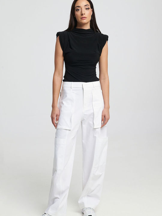 Zoya Women's Fabric Cargo Trousers White