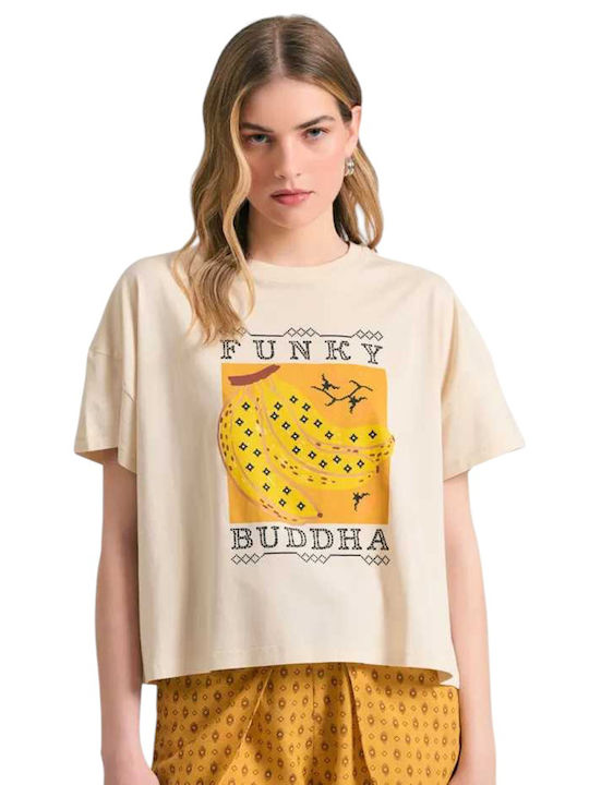 Funky Buddha Γυναικείο Crop T-shirt Chalk