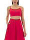 Women's Crop Top Satin Sleeveless with Zipper Fuchsia