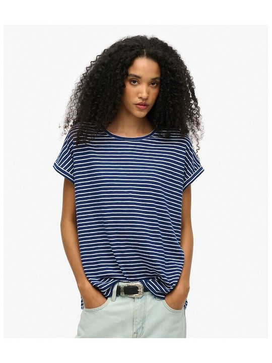 Superdry Γυναικείο T-shirt Ριγέ Navy/optic Stripe