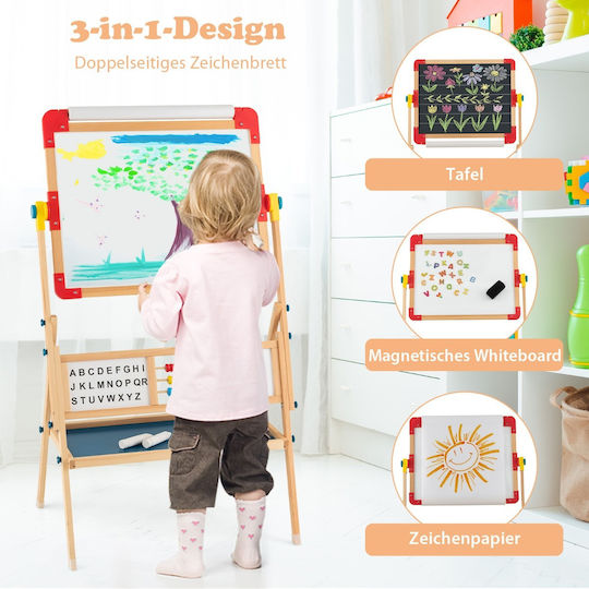 Costway 3-in-1 Artistic Easel Kids Wood Double-Sided Blackboard Painting Paper Hy10095
