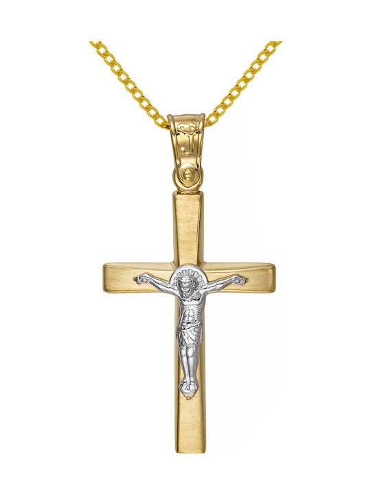 Papoulidis Jewellery Men's Gold Cross 14K Double Sided with the Crucified