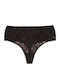 High-waisted Women's String with Lace Black