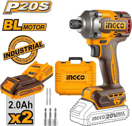 Ingco CIRLI2028E Παλμικό Κατσαβίδι Μπαταρίας Brushless 20V 2x2Ah