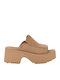 New Heights Slippers Suede Mules with Chunky High Heel in Beige Color