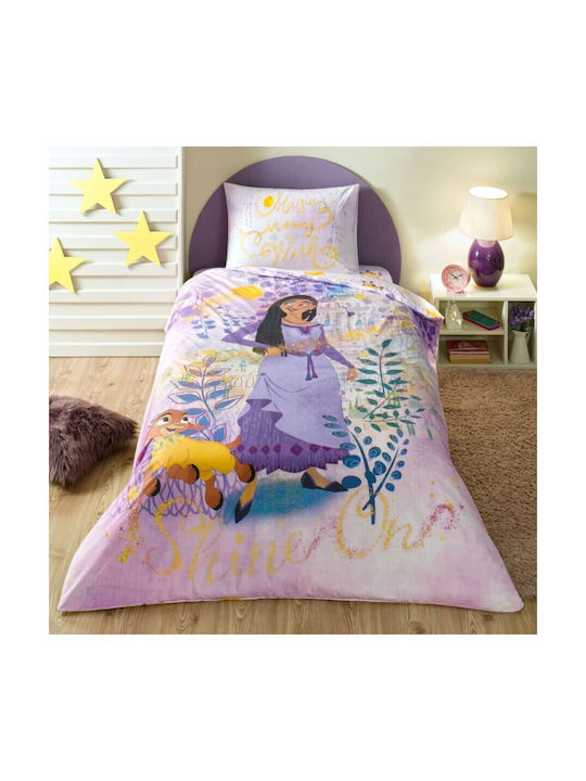 Disney Wish Conținut set Husă de pilotă pentru copii Single cu față de pernă Violet 160x220cm
