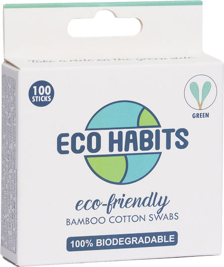 Eco Habits Βαμβακερές Μπατονέτες Μπαμπού Συσκευασία 100 Τμχ Πράσινες