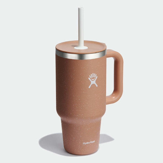 Hydro Flask Travel Tumbler Handled Tumbler Θερμός 1lt Sandy με Καλαμάκι και Λαβή