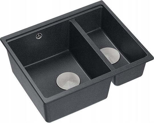 GraniteQ Logan Drop-In Küchenspüle aus Flüssigem Granit M56xB46cm Schwarze