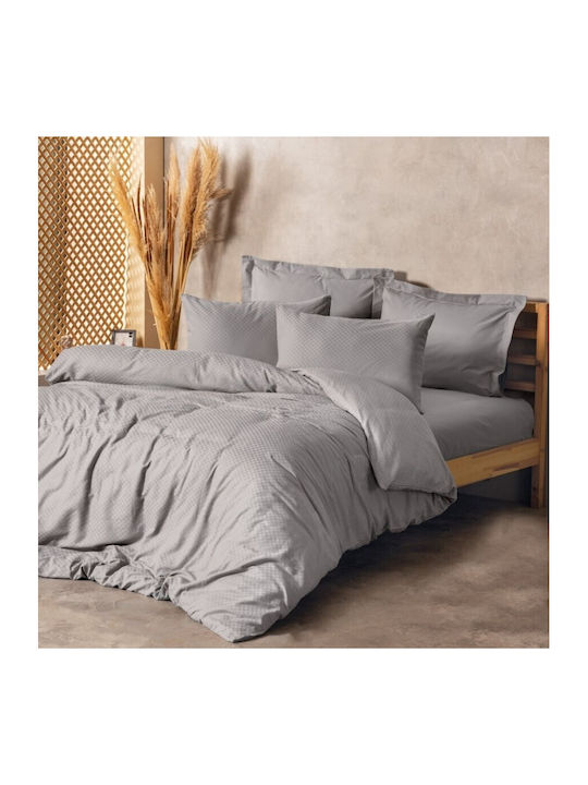Cotton Box Set Husă de Pilotă Bumbac Dublă cu 2 Fețe de Pernă & 1 Cearsaf 200x220 Gri