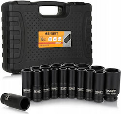 Smart Căpăcei Pneumatic - Pneumatic Hexagonali Lungi cu Patrat de Prindere 1/2" Set 16buc Smart Căpăcei Pneumatic - Pneumatic Hexagonali Lungi cu Patrat de Prindere 1/2" Set 16buc