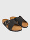 Leather Women's Flat Sandals in Black Color