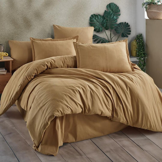 Clasy Home Set Huse Pentru Pilote Unita 200x220cm Dublă Cu 2 Fețe De Pernă & 1 Cearșaf Maro