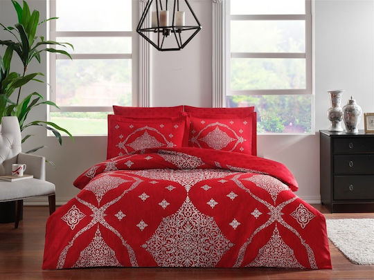 Tac Set Huse Pentru Pilote 200x220cm Dublu Cu 4 Fețe De Pernă & 1 Cearșaf Roșu