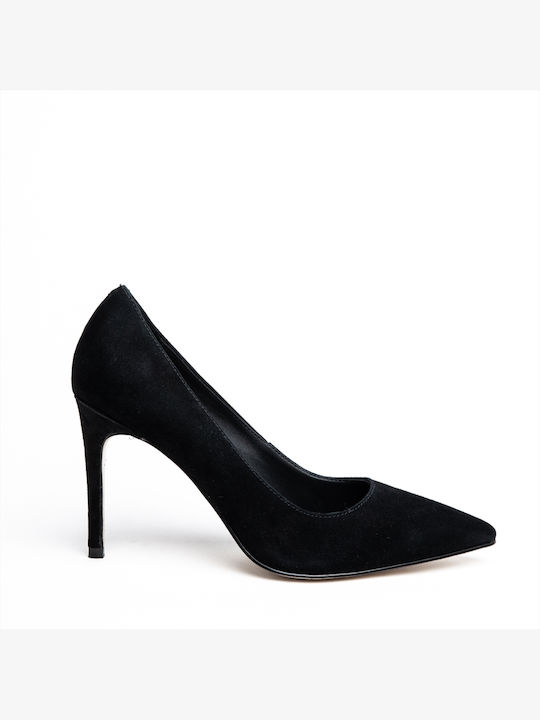 Nazeli Suede Pointed Toe Black Heels