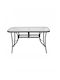 Outdoor Dinner Free Standing Table with Glass Surface and Metal Frame Black 150x90x72cm