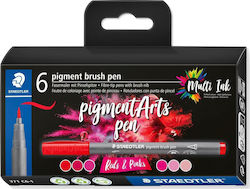 Set de Pensule Staedtler Multiink Pigment Arts 6 Bucăți Roșu & Roz Retail